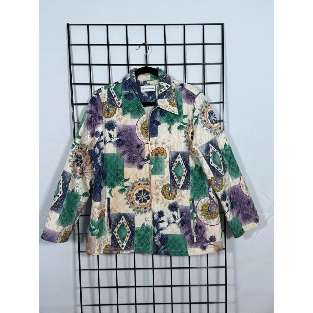 Vtg 80s Quilted‎ Silk Floral Jacket Womens 12 Cottagecore Coastal Grandma